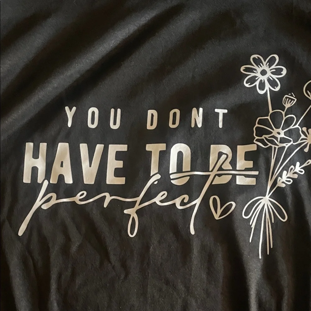 Black Graphic T-Shirt with White Floral Design - Picture 5 of 5